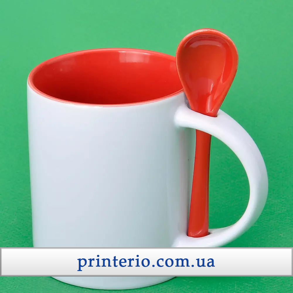 Чашка для сублимации Sublime с лого белая цветная внутри с ложкой 330 мл